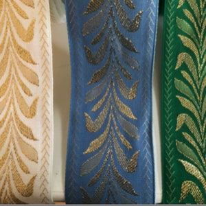 Gold Metallic jacquard wheat leaf ribbon, 3&quot; wide, 1 yard, 4 options, 316
