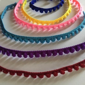 Mini Pom Pom Dainty Ball Fringe Bright Fun Fringe Trim, Doll, Passementerie, Novelty Fun Fringe Trim, 1 yard, 1b