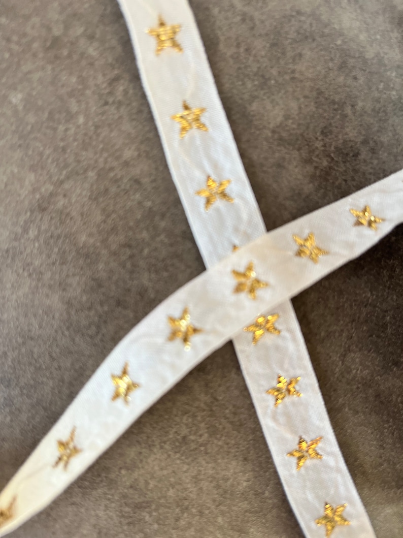 5/8" Vintage Metallic Gold Star, Woven Jacquard Ribbon Patriotic trim, USA ribbon, 1 yard image 1