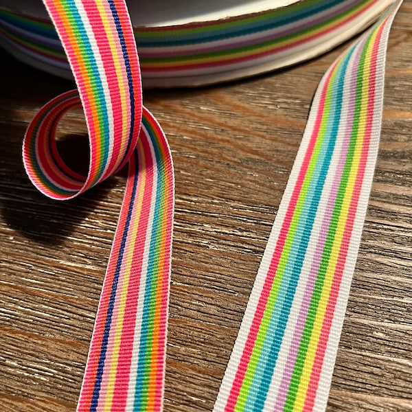 Roman stripe ribbon trim, made in USA, candy color ribbon,  dynamic color stripe trim, multi color trim, reversible ribbon, 2 yards, 1