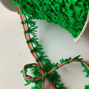 Novelty Tassel Fringe trim, green mutl fringe, 1 yard, 892