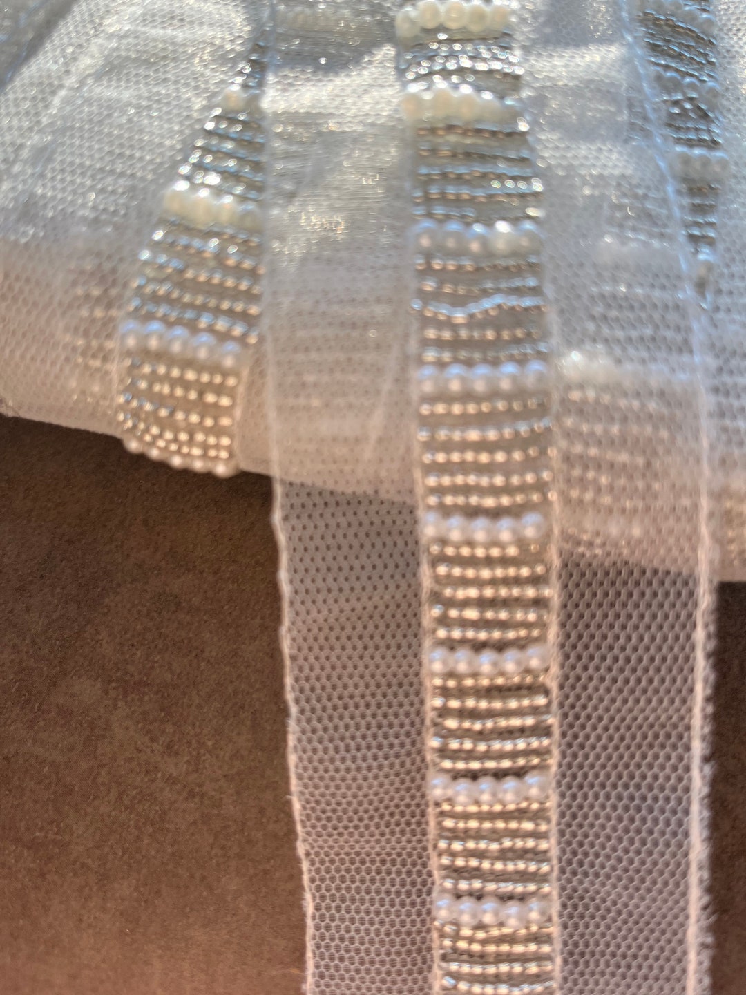 White String Bugle Beads Insert White Mesh, Wedding Trim, Pearl and ...