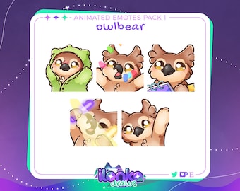 Owlbear | Cute twitch/discord animated emotes pack 1 (set of 5)