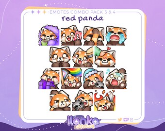Red panda | Twitch/Discord emotes combo pack (set of 14)