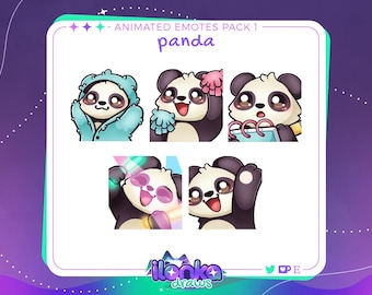 Cute panda | Twitch/Discord animated emotes pack 1 (set of 5)