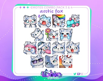 Arctic fox | Cute twitch/discord emotes combo set 3 & 4 (set of 14)