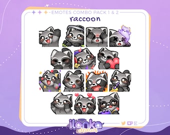 Raccoon | Twitch/Discord emotes combo pack (set of 14)