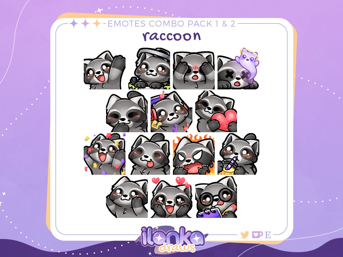Raccoon | Twitch/discord Emotes Combo Pack (set of 14) - Etsy