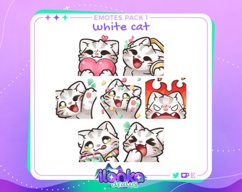 White cat | Twitch/Discord emotes pack 1 (set of 7)