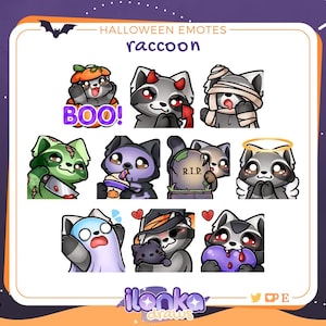 Raccoon | Halloween Twitch/Discord emotes pack 1 & 2 (set of 10)