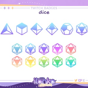 Minimalistic polyhedral dice | Twitch sub/bit badges (set of 5)