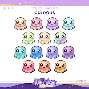 Cute octopus | Twitch sub/bit badges (set of 14)