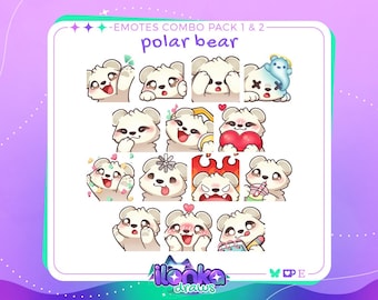 Polar bear | Twitch/Discord emotes combo pack 1 & 2 (set of 14)