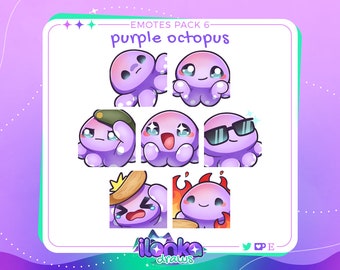 Pacchetto emote Polpo viola/Twitch/Discord 6 (set di 7)