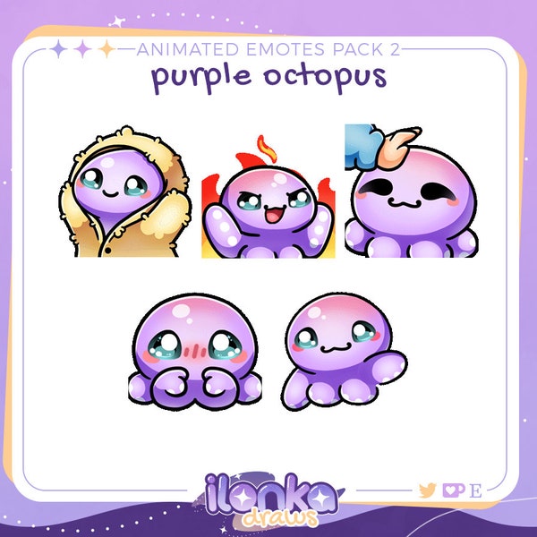 Purple Octopus | Animated Twitch/Discord emotes pack 2