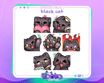 Black cat | Twitch/Discord emotes pack 1 (set of 7)