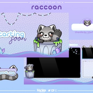 Racccoon | Animated stream pack! (Scenes, overlays, alerts, panels & a transition)