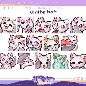 White bat | Twitch/Discord emotes combo pack 1 & 2 (set of 14)