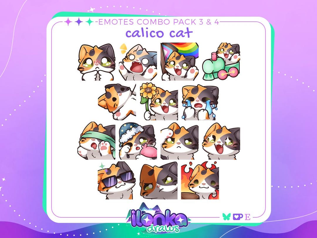 Calico Cat | Twitch/discord Emotes Combo Pack 3 & 4 (set of 14) - Etsy ...