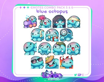 Pacchetto emote combo Polpo blu/Twitch/Discord 5 e 6 (set da 14)
