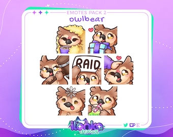 Owlbear | Cute twitch/discord emotes pack 2 (set of 7)