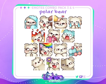Polar bear | Twitch/Discord emotes combo pack 3 & 4 (set of 14)