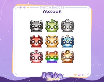 Cute racoon | Twitch sub/bit badges (set of 9)