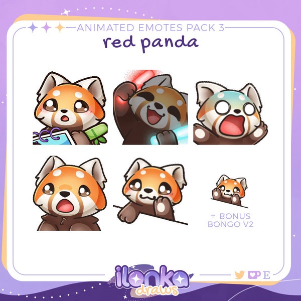 Roter Panda | Animierte Twitch/Discord Emotes Pack 3 (5er Set)