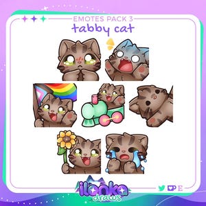 Tabby cat | Twitch/Discord emotes pack 3 (set of 7)