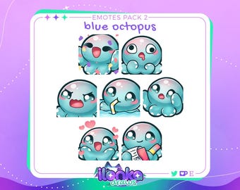Pacchetto emote polpo blu / Twitch/Discord 2 (set di 7)