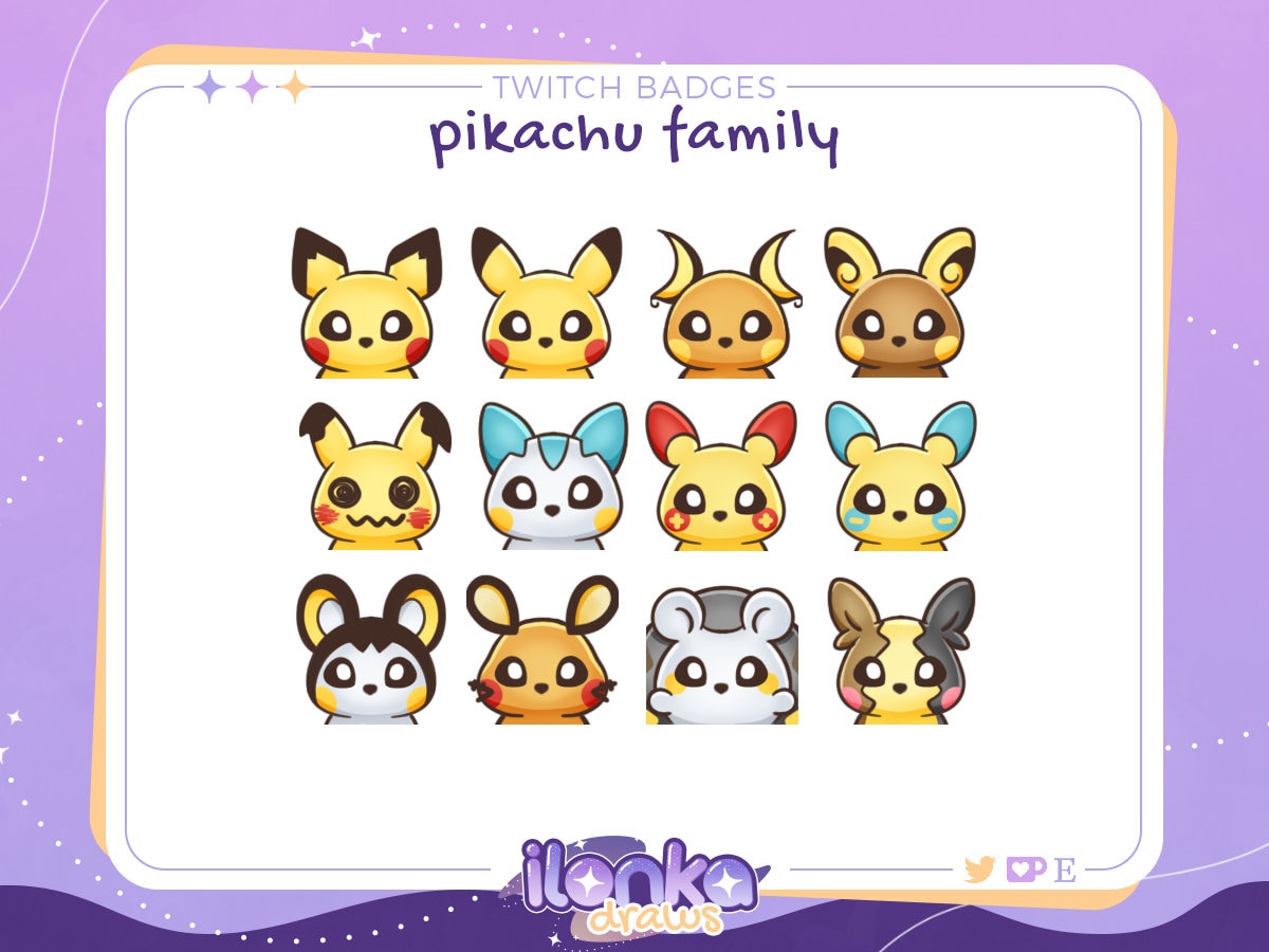 Pikachu Evolution Sub Badges for Twitch | Pokemon | Kawaii | Cute | Digital