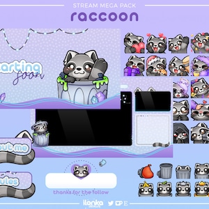 Racccoon twitch MEGA pack | Animated twitch overlays, emotes and more!