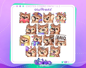 Owlbear | Cute twitch/discord emotes combo pack 1 & 2 (set of 14)