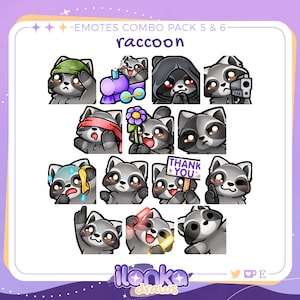 Raccoon | Twitch/Discord emotes combo pack 5 & 6 (set of 14)