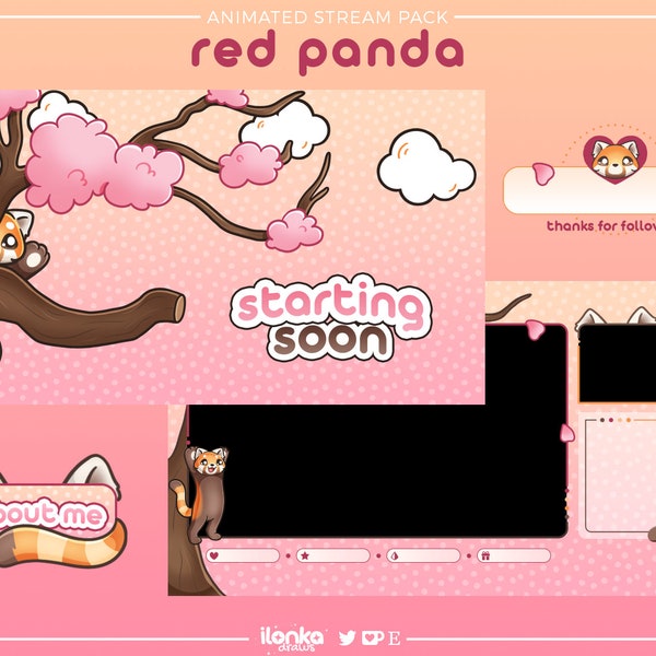 ¡Panda rojo / Paquete de transmisión animada! (Escenas, superposiciones, alertas, paneles y una transición)