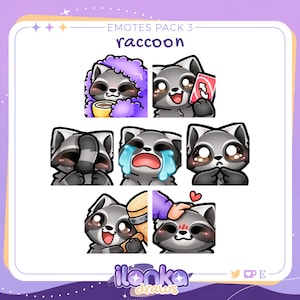 Raccoon | Twitch/Discord emotes pack 3 (set of 7)