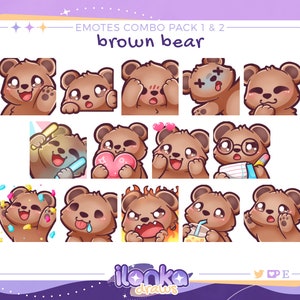 Paquete combinado de gestos de oso pardo / Twitch/Discord 1 y 2 (conjunto de 14)