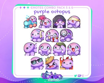 Pacchetto emote combo Polpo viola/Twitch/Discord 5 e 6 (set da 14)