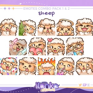 Sheep | Twitch/Discord emotes combo pack 1 & 2 (set of 14)