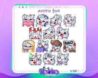 Arctic fox | Cute twitch/discord emotes combo pack (set of 14)