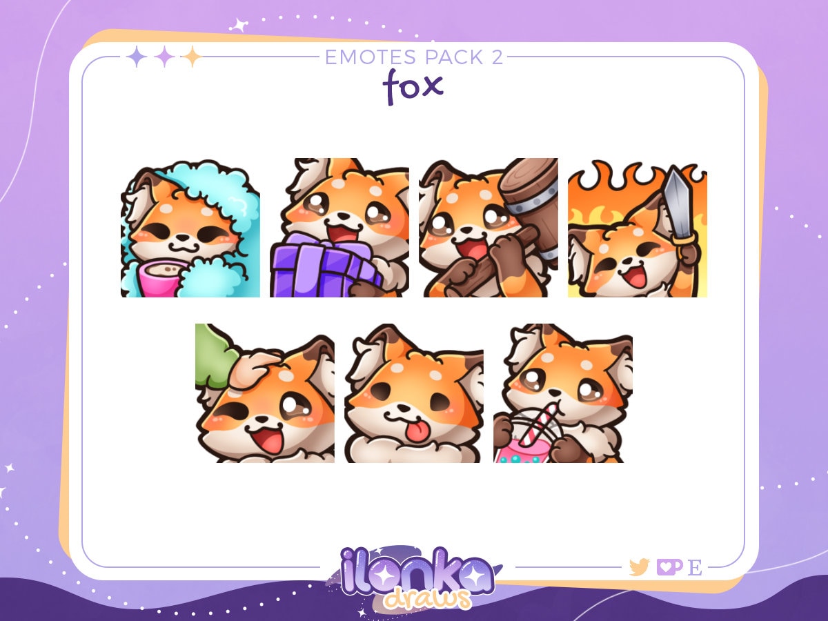Fox | Cute twitch/discord emotes (set of 7)