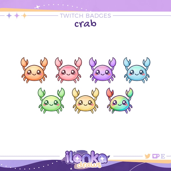Cute crab | Twitch sub/bit badges (set of 7)