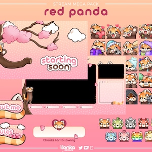 Red panda stream MEGA pack | Emotes, badges, animated twitch overlay, scenes, transition, alerts & panels!