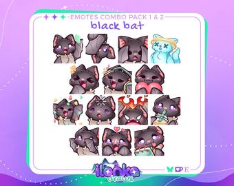 Black bat | Twitch/Discord emotes combo pack 1 & 2 (set of 14)