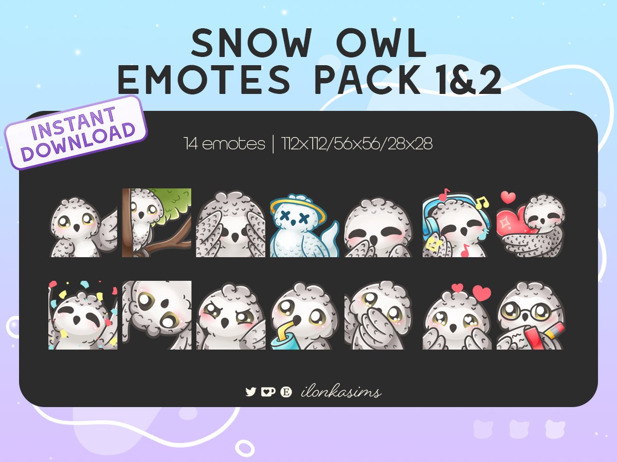 Snow Owl Twitch/discord Emotes Combo Pack 1&2 set of 14 Etsy Australia