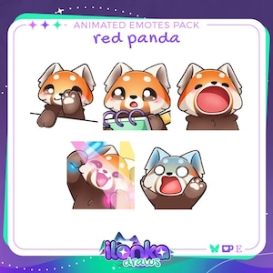 Red panda | Animated Twitch/Discord emotes pack 3 (set of 5)