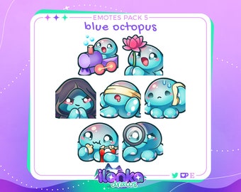 Blue octopus | Twitch/Discord emotes pack 5 (set of 7)