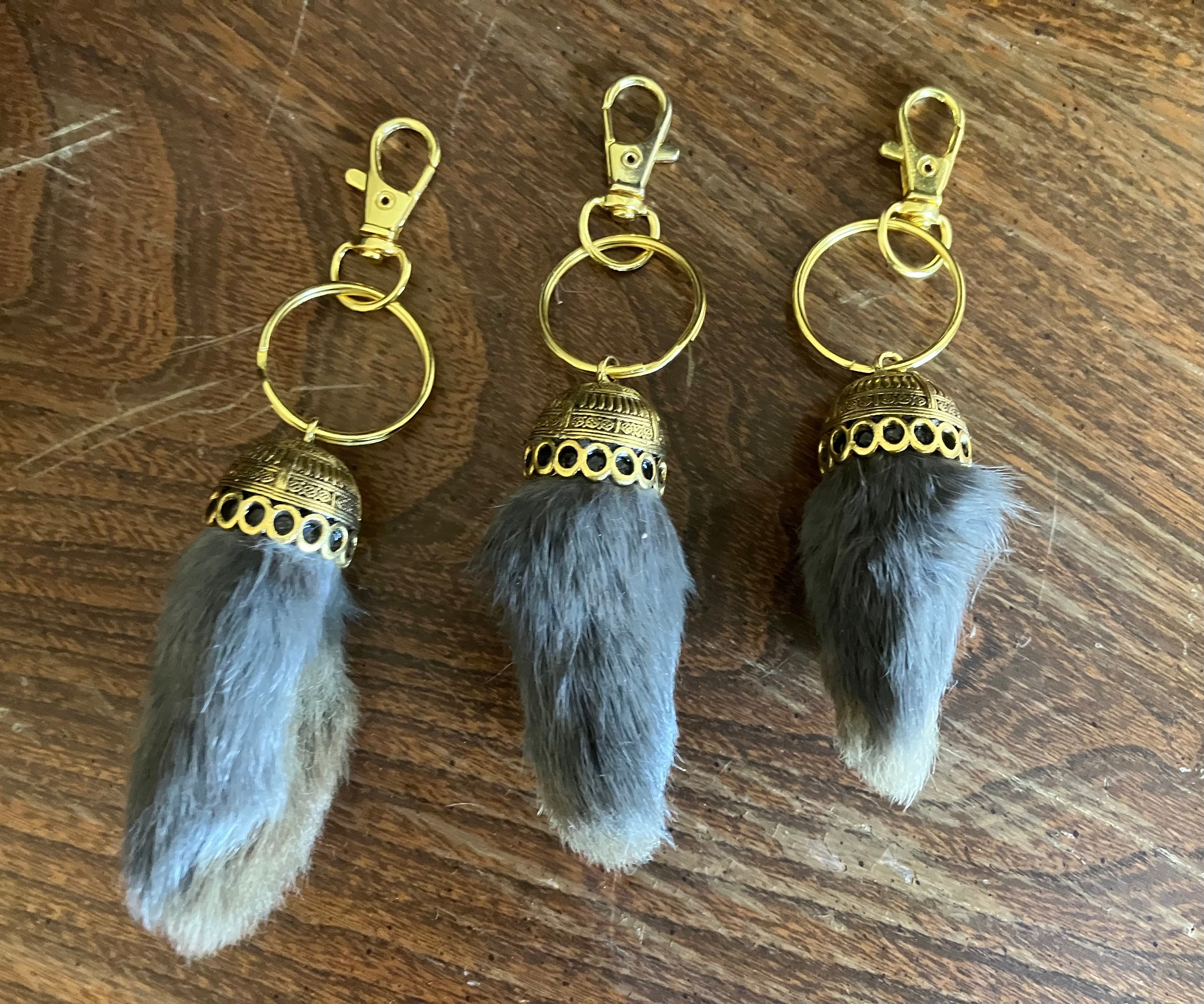 Rabbit Foot or Tail Keychain Grey Black and Brown Etsy UK