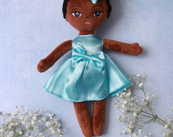 Plush girl doll, black girl doll, rag doll, soft plush doll, girls birthday gift, first doll, birthday, Christmas, black doll, UK, kids gift