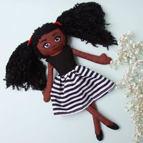 Black Doll, fabric doll , Rag doll , kids gift, birthday gift, keepsake doll, heirloom doll, Collector doll, Soft doll UK